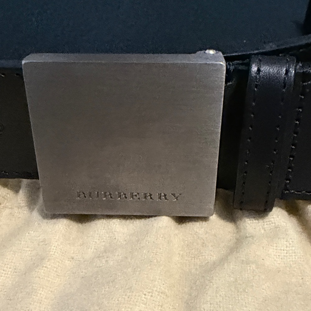 Burberry Black Belt with Silver Square Buckle